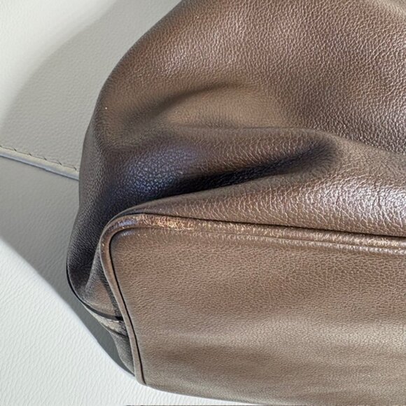 Dooney & Bourke Drawstring Bucket Bag Pebbled Leather Brown Grommets Tassels - Picture 8 of 13